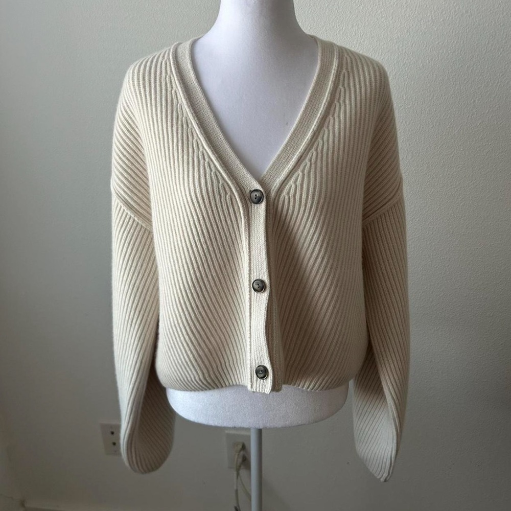 H&M Cream Ribbed Cardigan Sweater